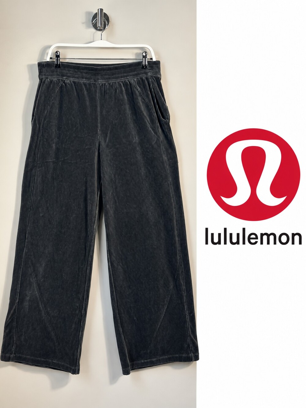 Lululemon Soft Corduroy Wide Leg High Rise Pants Charcoal Grey Size 10